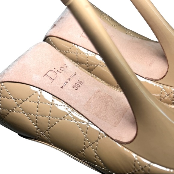 Christian Dior |Cannage Patent Leather Peep Toe Platform Pumps | Nude Heels | - Picture 12 of 14